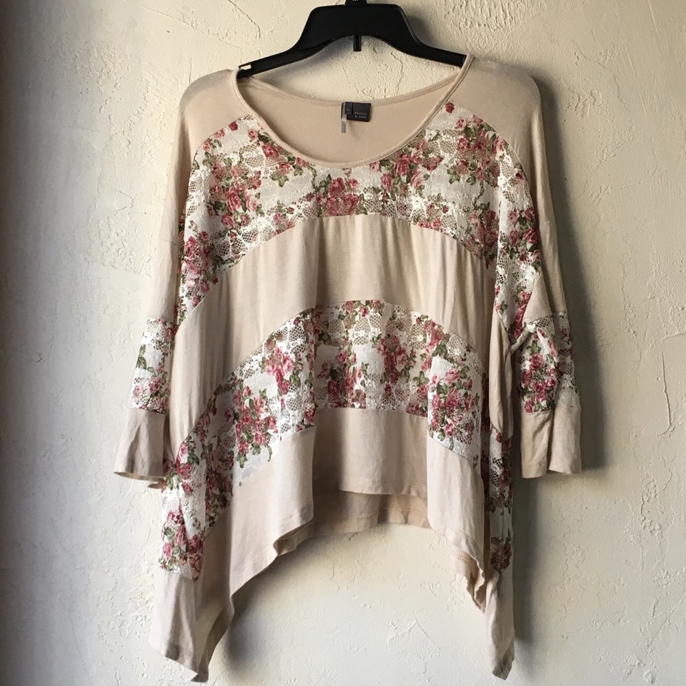 UO Sparkle And Fade Medium Beige Rose Lace Shirt